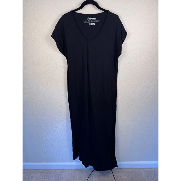 Pact Dresses & Skirts - Pact Organic Cotton V-Neck Maxi Dress Women Large Black Short Sleeve Capsule